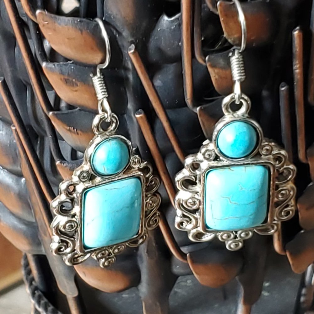 Josephine Genuine Turquoise & Sterling Silver Earrings - Picture 7 of 8